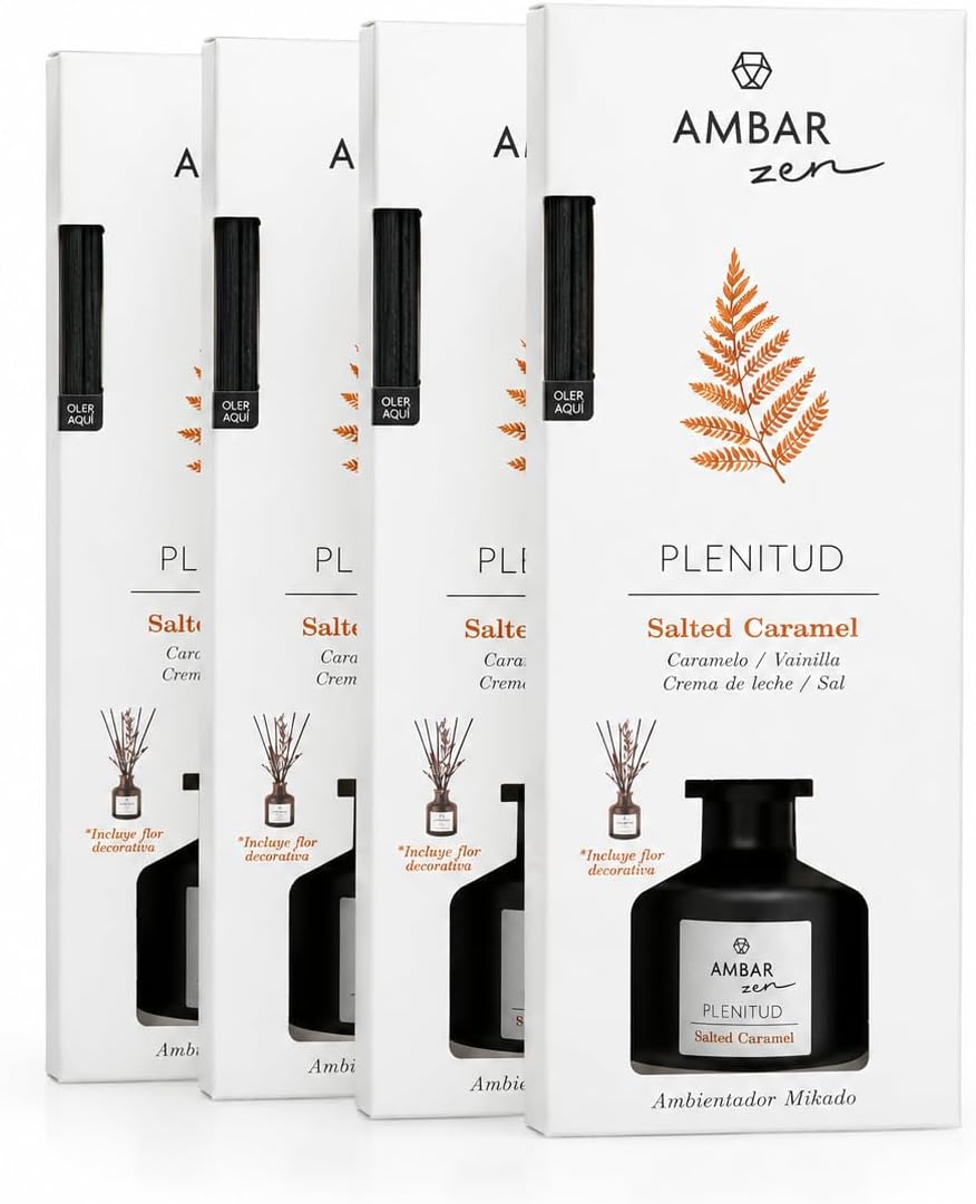 Pack de 4 Mikados Amber Zen Salted Caramel – Aroma Caramelo Salado y Vainilla