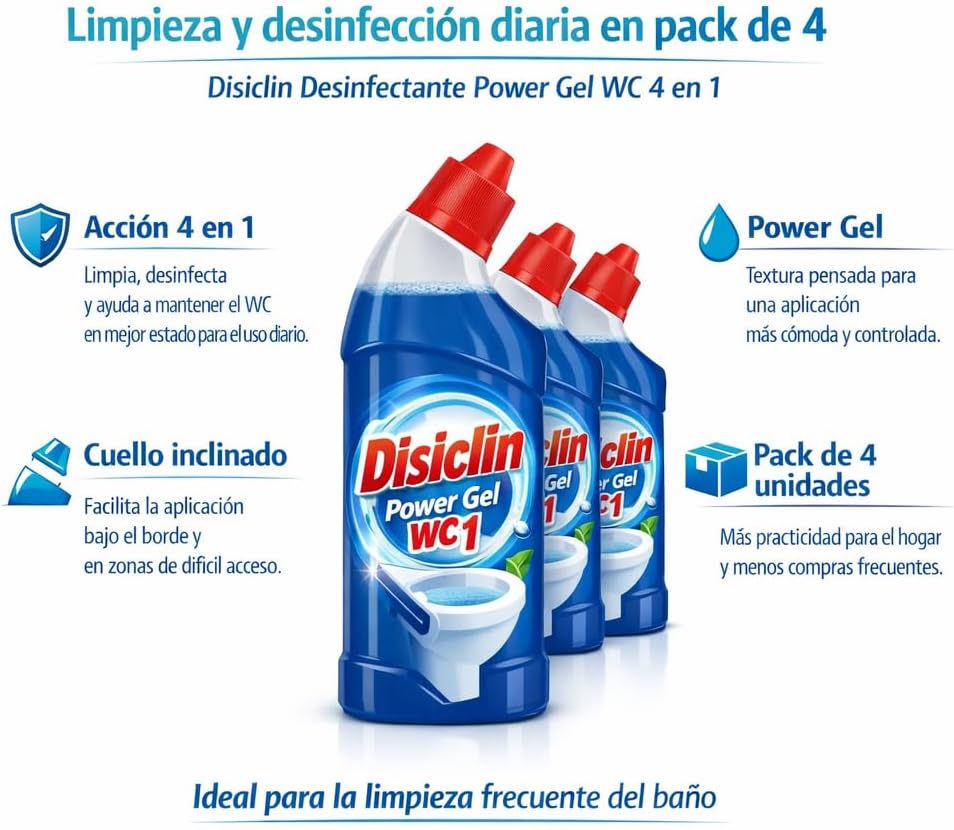 Desinfectante Power Gel WC 4 en 1 Disiclin – Pack 4 – Pack 4