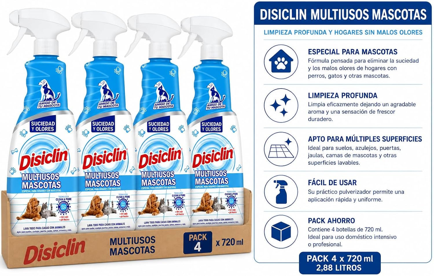 Limpiador multiusos para mascotas Disiclin – Pack 4 – 720 ml