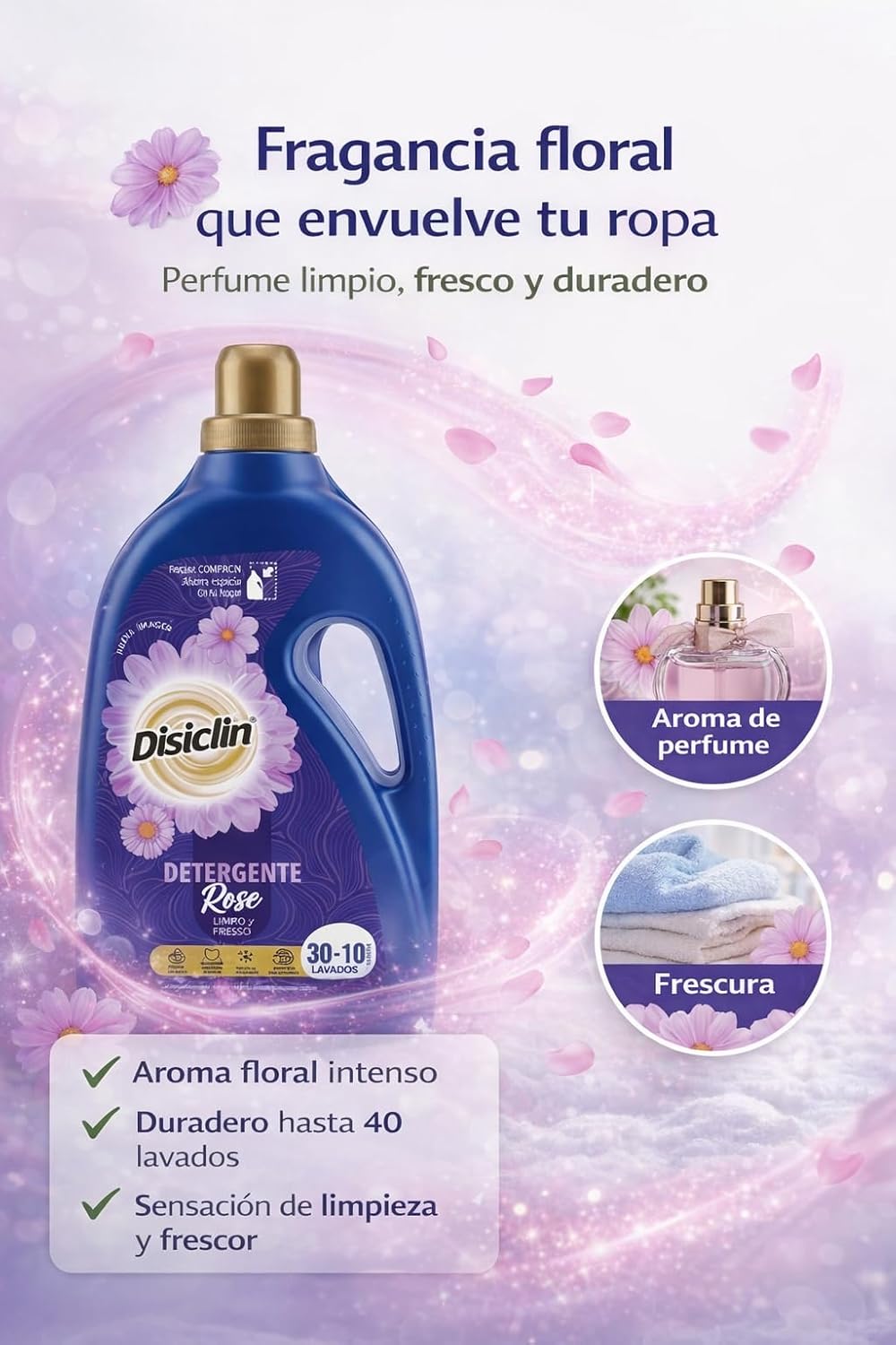 Detergente líquido Disiclin Acción Total – 80 lavados – Rose (floral)