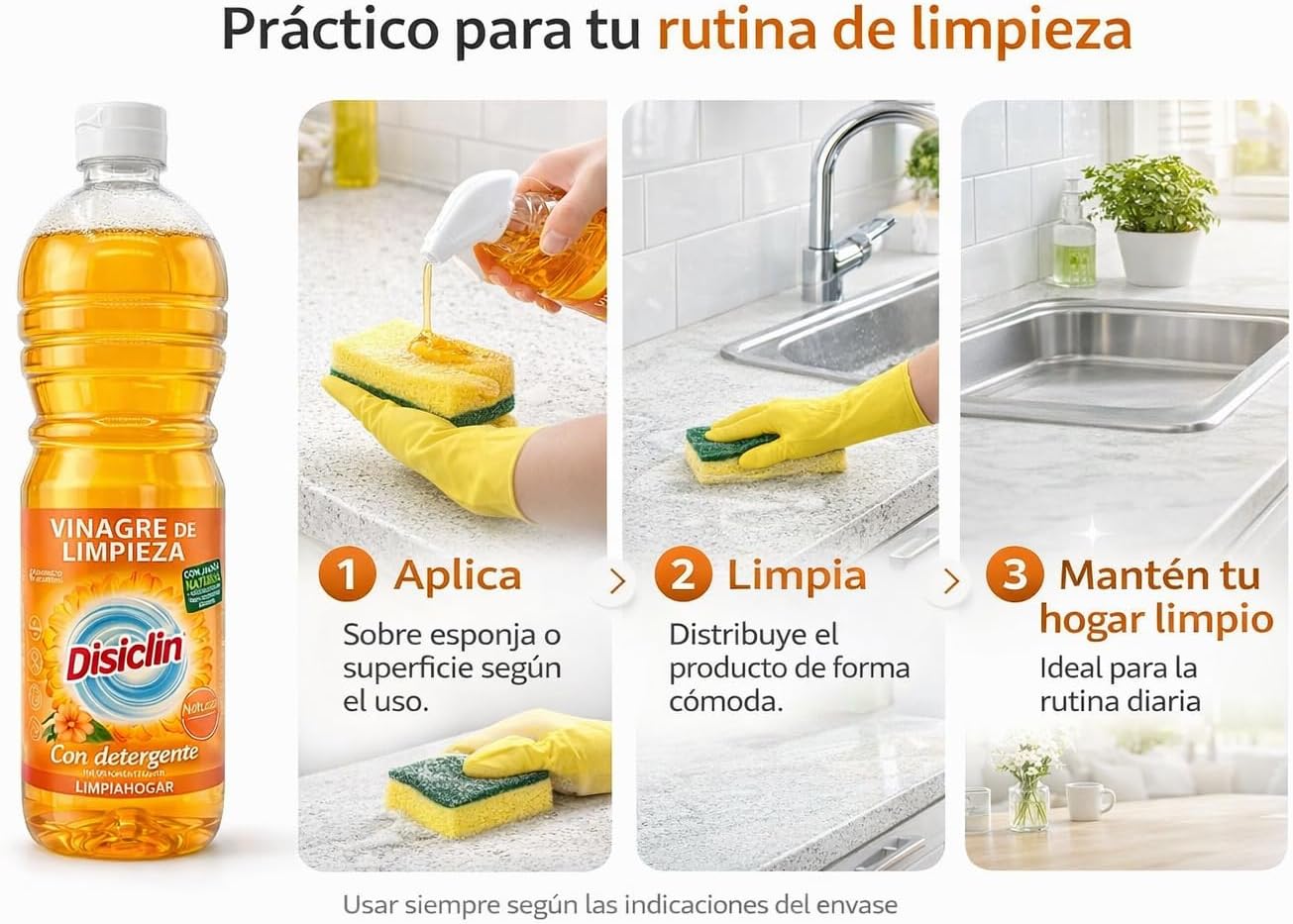 Vinagre de limpieza con detergente Disiclin 1 L – Pack 4 – Naranja