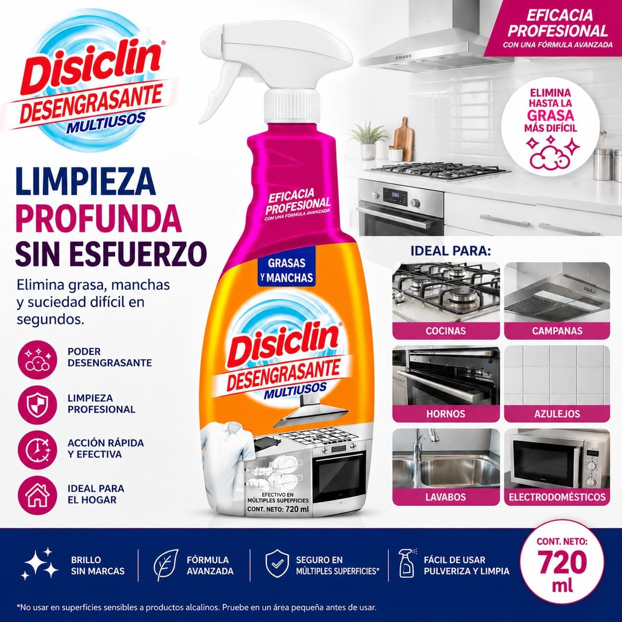 Limpiador en spray Disiclin baño y cocina – Pack 6 – Desengrasante multiusos