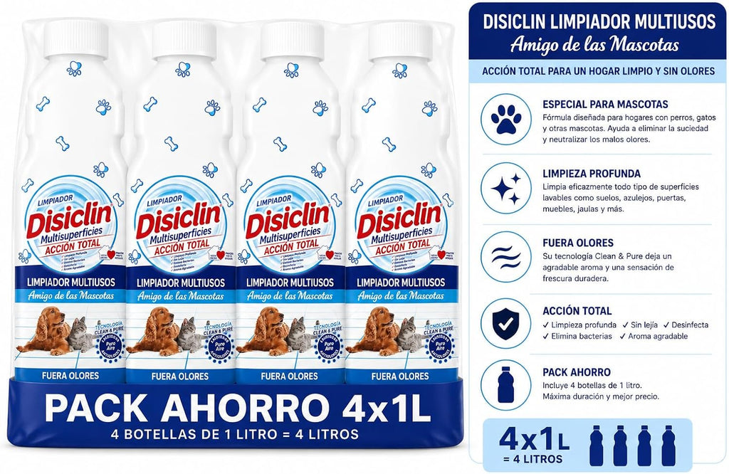Limpiador multiusos para mascotas Disiclin – Pack 4 – 1 L