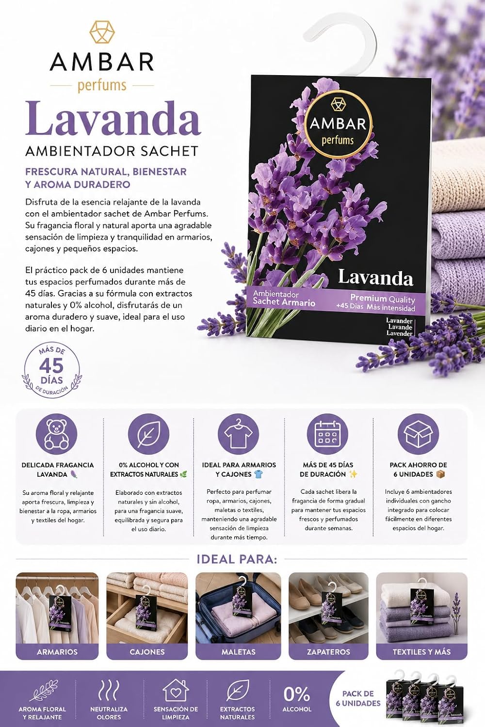 Ambientador de Armario Ambar Perfums – Pack 6 Unidades