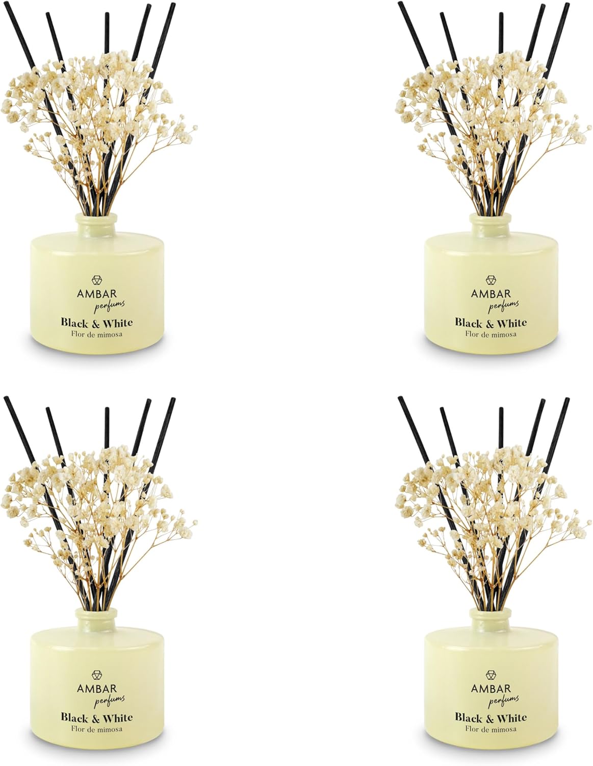 Pack de 4 Mikados Ambientadores con Varillas Amber Perfums Black & White – Red Stripes – Fragancia Duradera para Hogar, Oficina y Baño