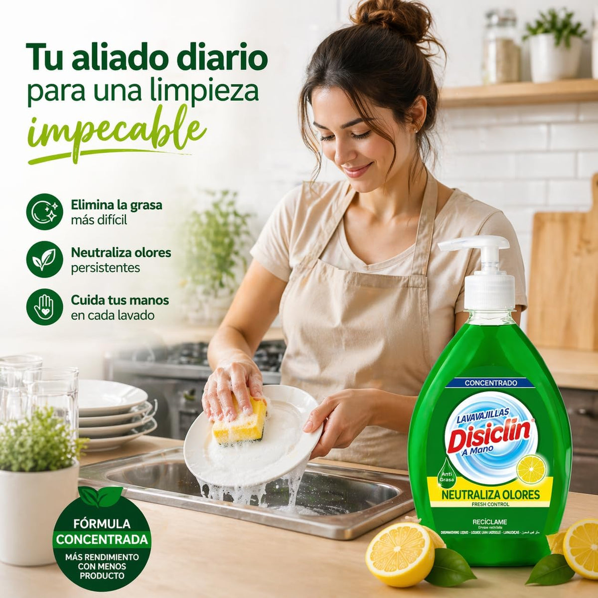 Lavavajillas concentrado Disiclin – Pack 4 – Limón 600 ml