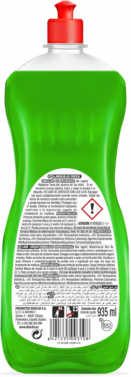 Lavavajillas concentrado Disiclin – Pack 4 – Lima 950 ml