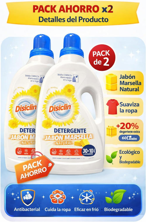 Detergente líquido Jabón de Marsella Disiclin – Pack 2 (30+10 lavados c/u) – Pack 2
