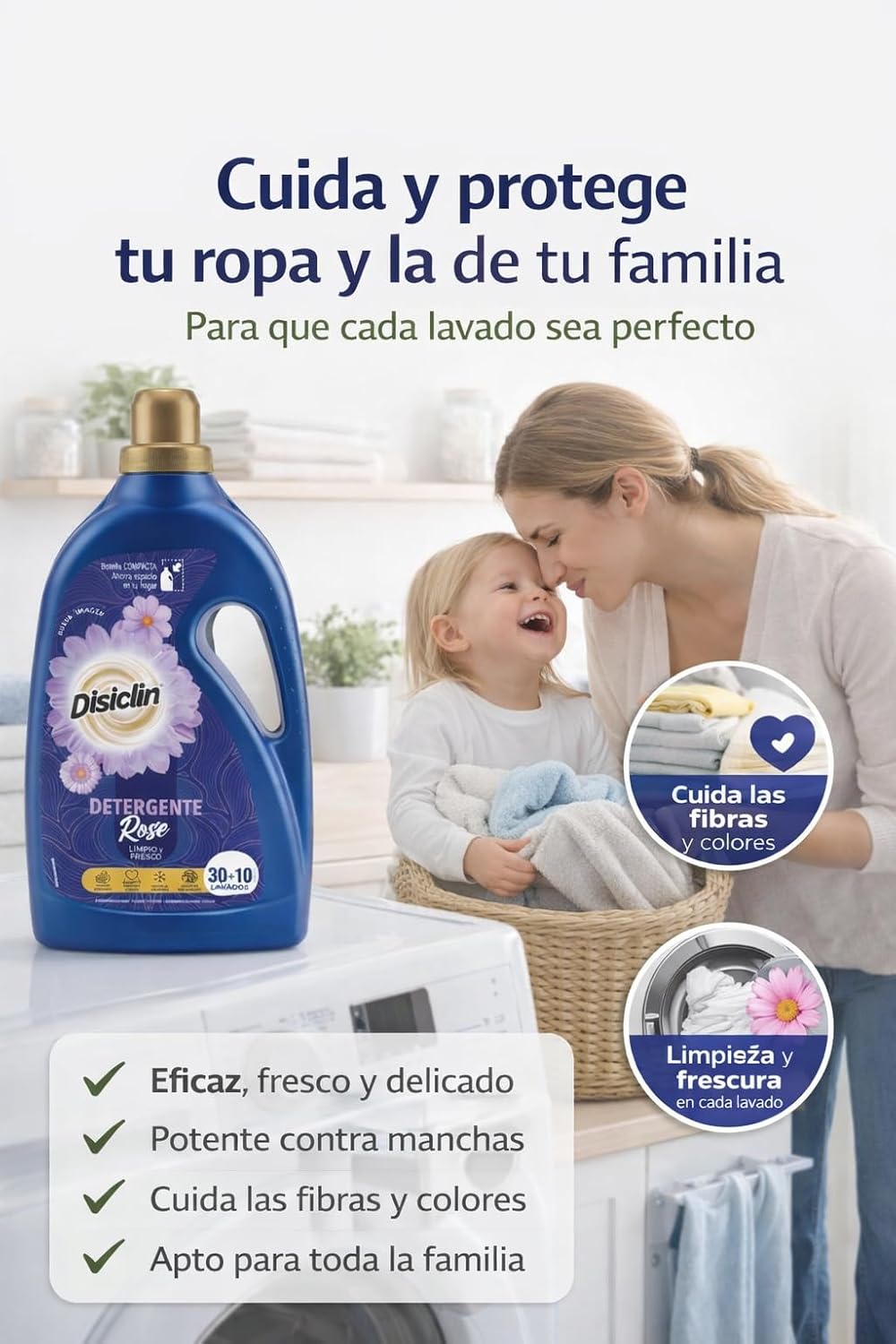 Detergente líquido Disiclin Acción Total – 80 lavados – Rose (floral)