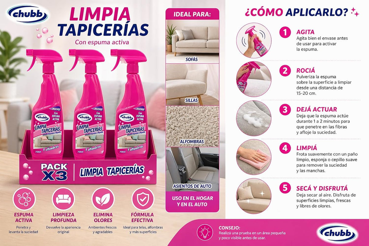 Chubb Limpiador de tapicerías y alfombras 750 ml – Pack 3 – Pack 3