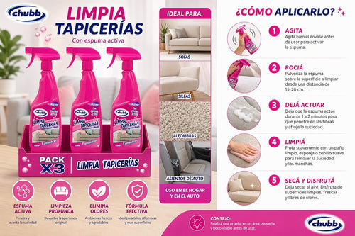Chubb Limpiador de tapicerías y alfombras 750 ml – Pack 3 – Pack 3