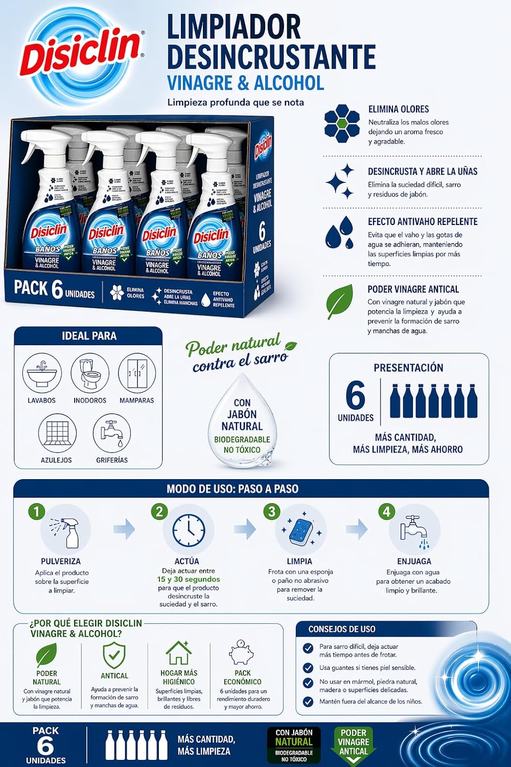 Limpiador en spray Disiclin baño y cocina – Pack 6 – Baños vinagre & alcohol