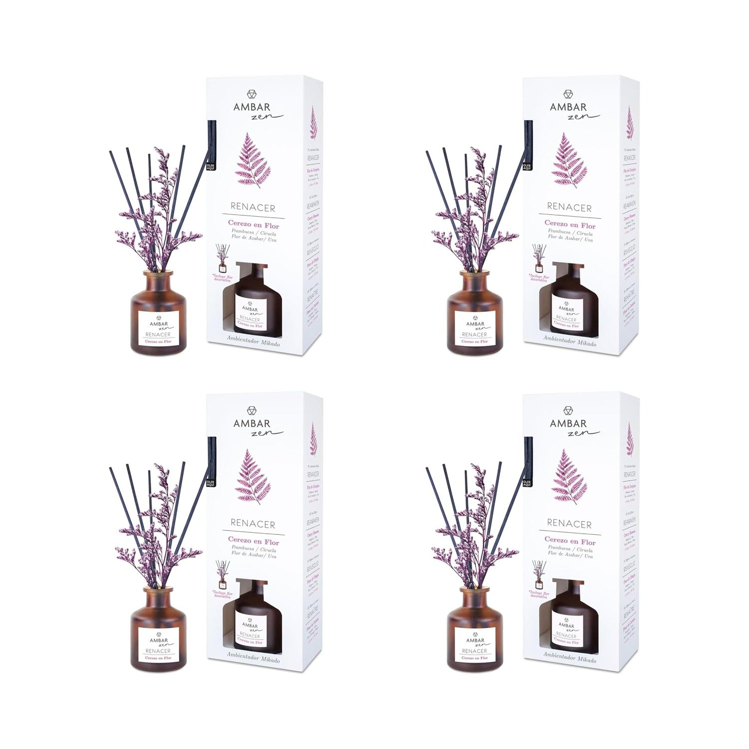 Pack de 4 Mikado Ámbar Zen Cerezo en Flor Renacer – Cerezo en Flor 40 ml (Paquete de 4)