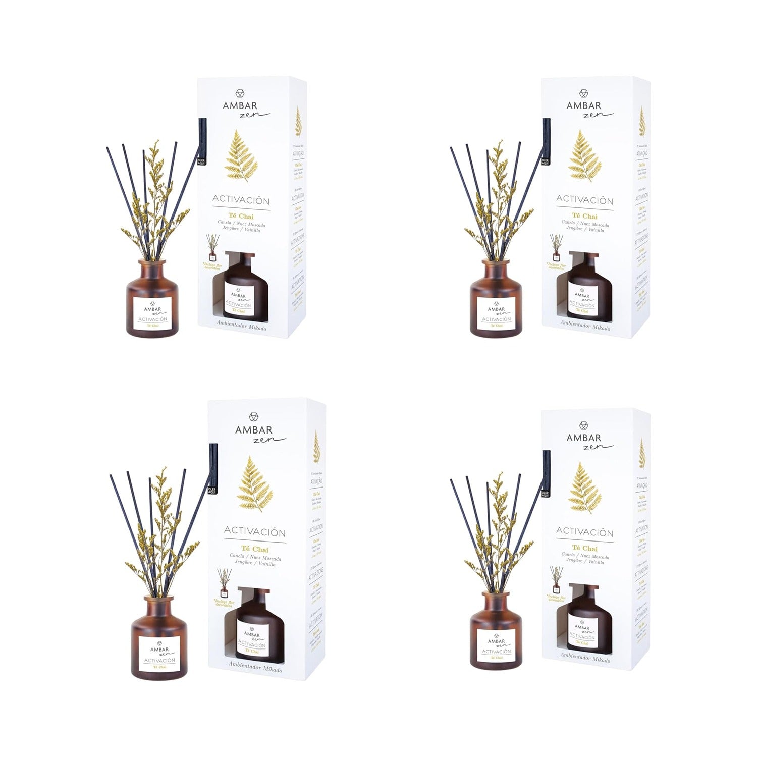 Pack de 4 Mikado Ámbar Zen Cerezo en Flor Renacer – Te Chai 40 ml (Paquete de 4)