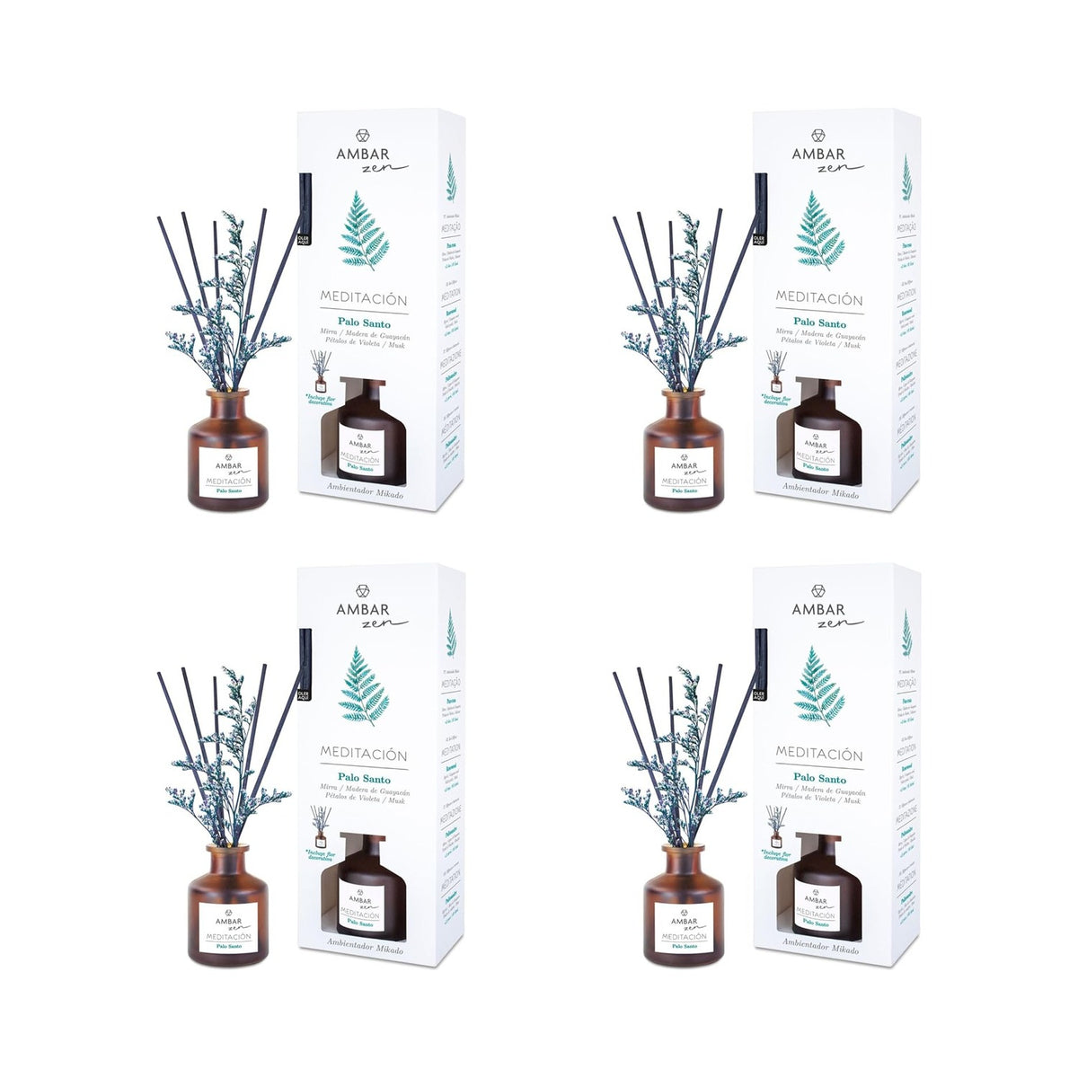 Pack de 4 Mikado Ámbar Zen Cerezo en Flor Renacer – Palo Santo 40ml (Paquete de 4)