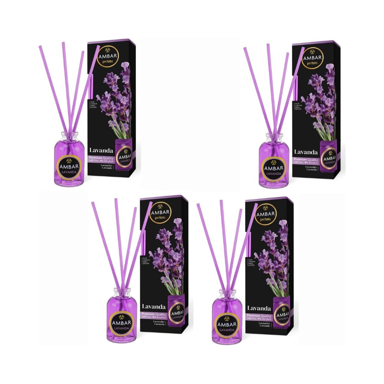 Pack 4 Mikados Ambientador Ambar Perfums 45 ml